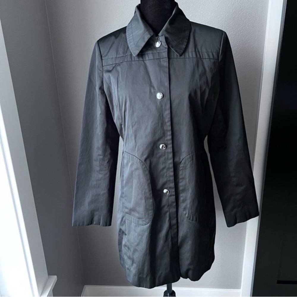 Anne Klein long black rain jacket